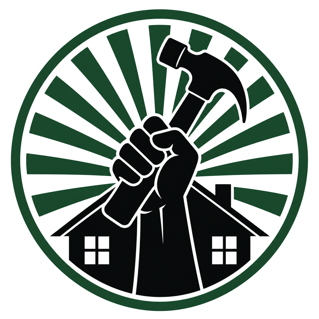 Hammer in fist over a house — S&M Handyman emblem